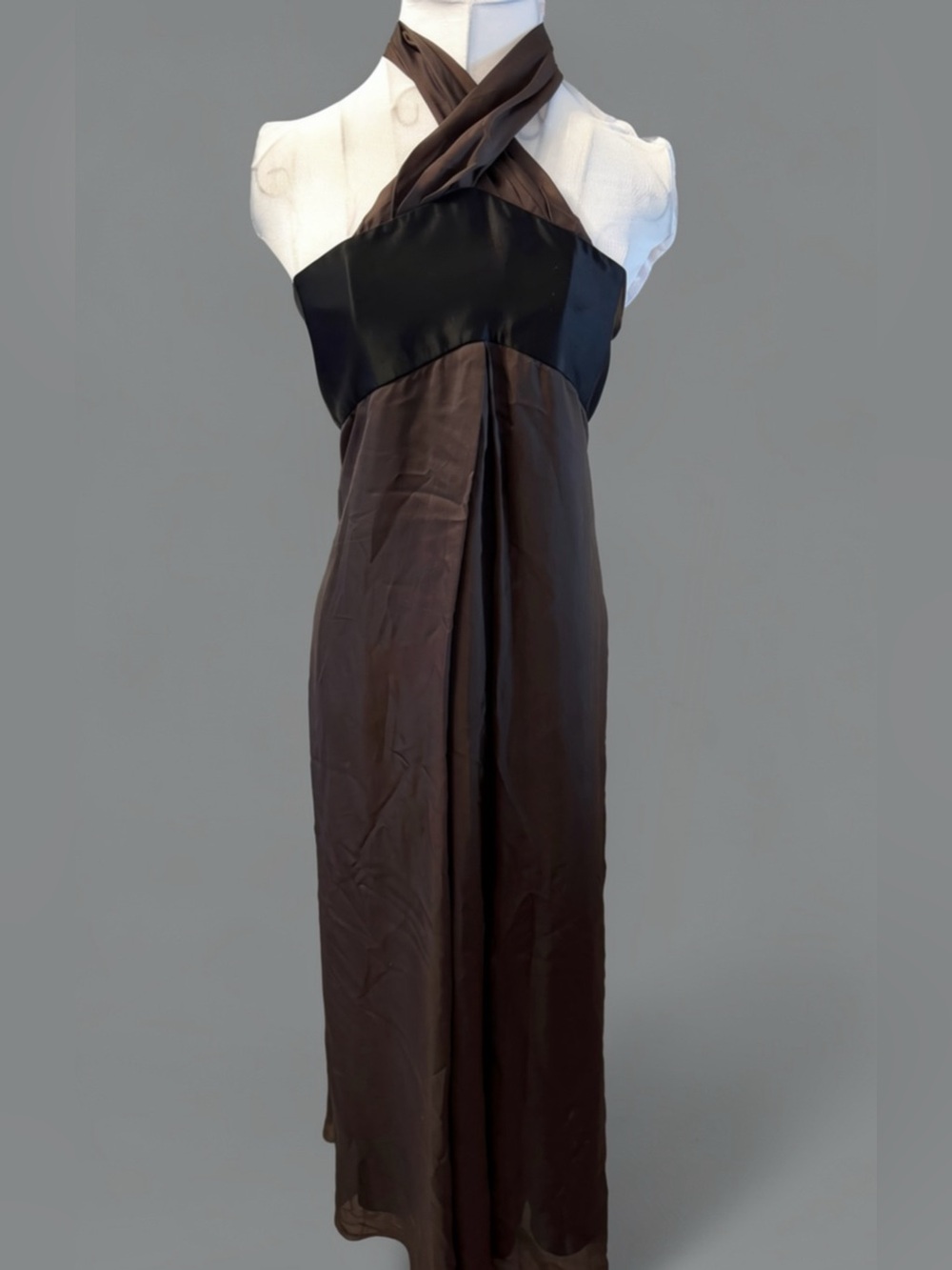 Vintage KENZO Defile Runway 100% Silk Halter Maxi Dress Brown Black Colorblock 8 - Picture 3 of 8